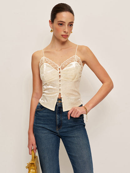 Lace Detail Velvet Cami Top