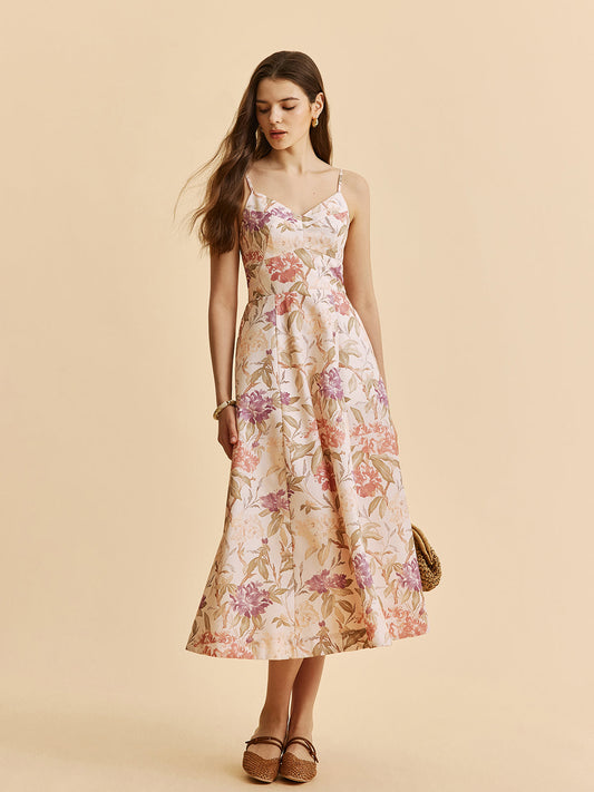 Romantic Floral A-Line V-Neck Cami Dress