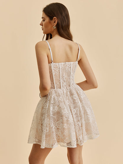 Sheer Lace Corset Flare Dress