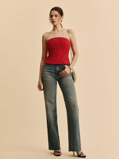 Cotton & Linen Pleated Strapless Top