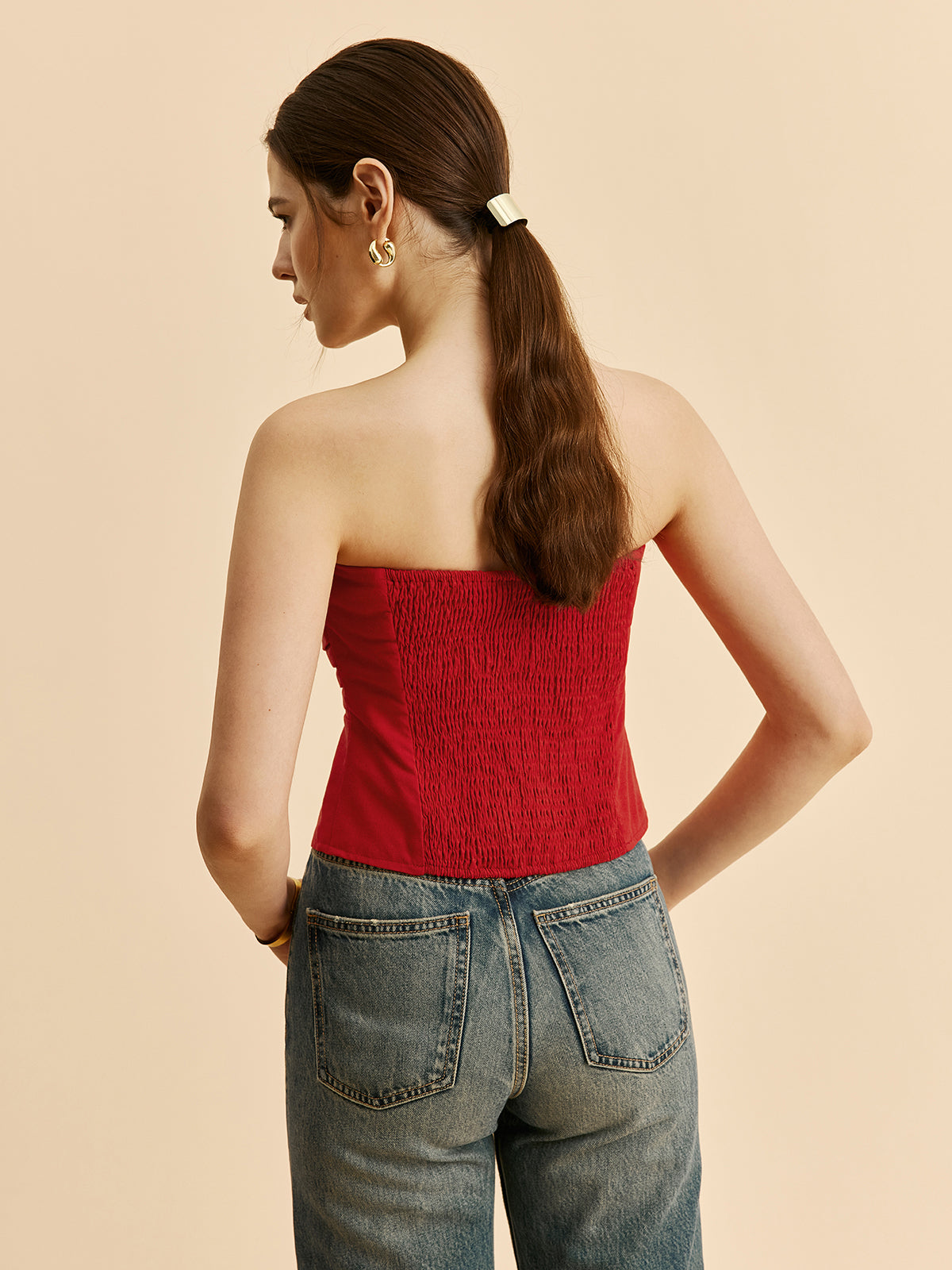Cotton & Linen Pleated Strapless Top