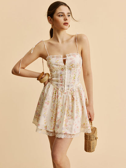 Bow Strap Floral Corset Dress