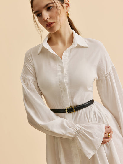 Semi-Sheer Balloon Sleeve Button-Up Shirt Dress
