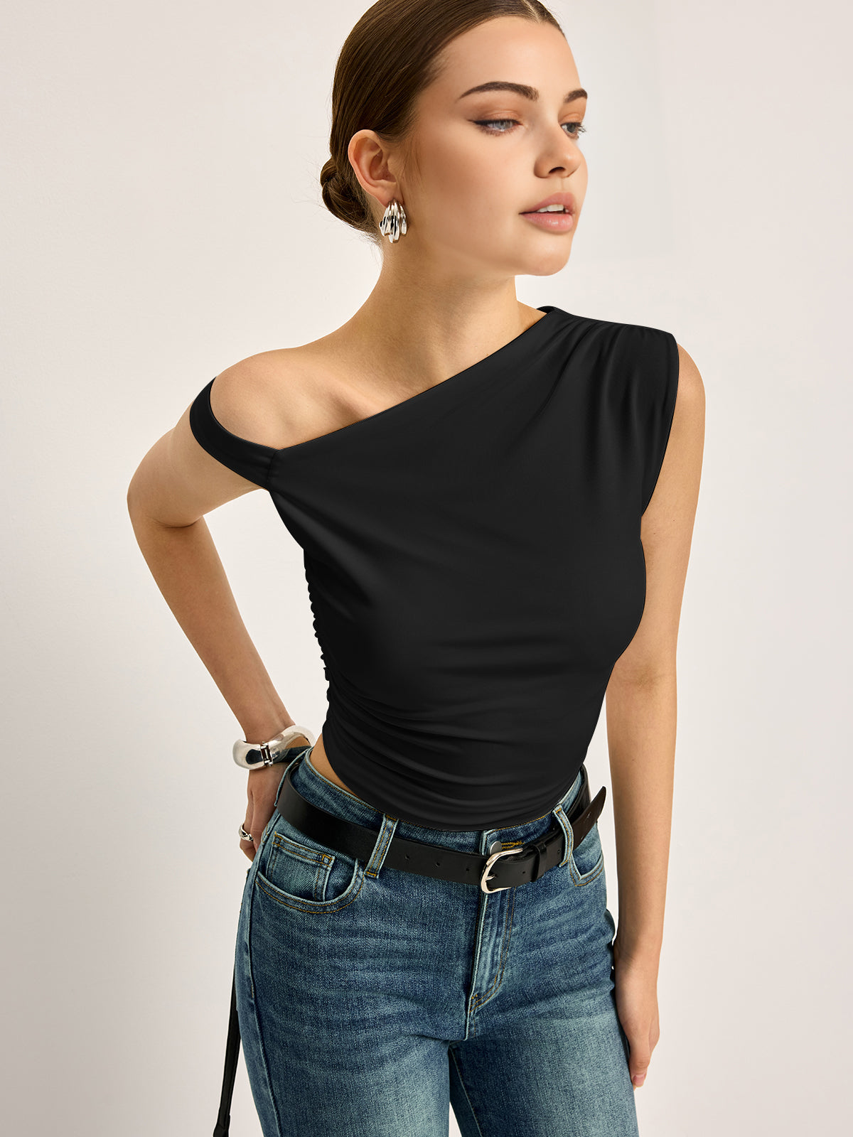 Asymmetrical Cutout Ribbed Top