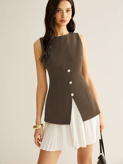 Color Block Split Pleated Dress