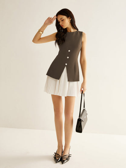 Color Block Split Pleated Dress