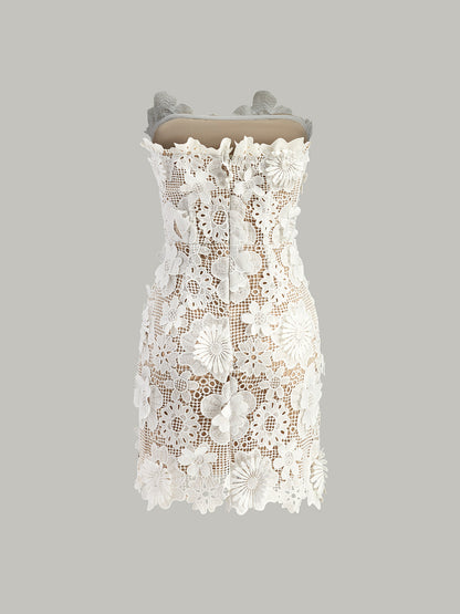 Strapless 3D Floral Lace Dress