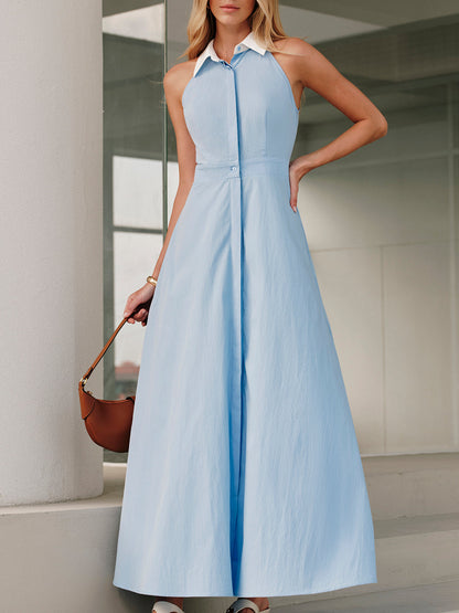 Button Sleeveless Collar Dress