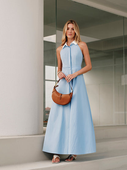 Button Sleeveless Collar Dress