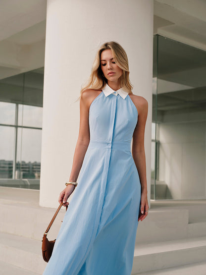 Button Sleeveless Collar Dress