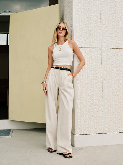 Cotton & Linen Mid-Waist Pants