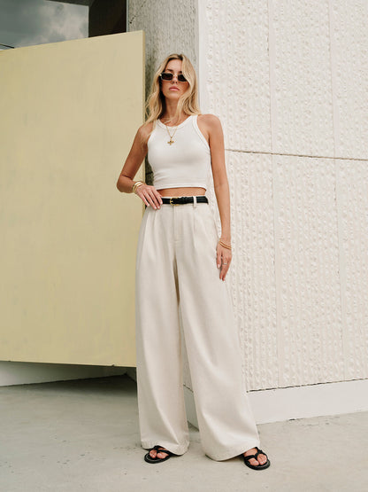 Cotton & Linen Mid-Waist Pants