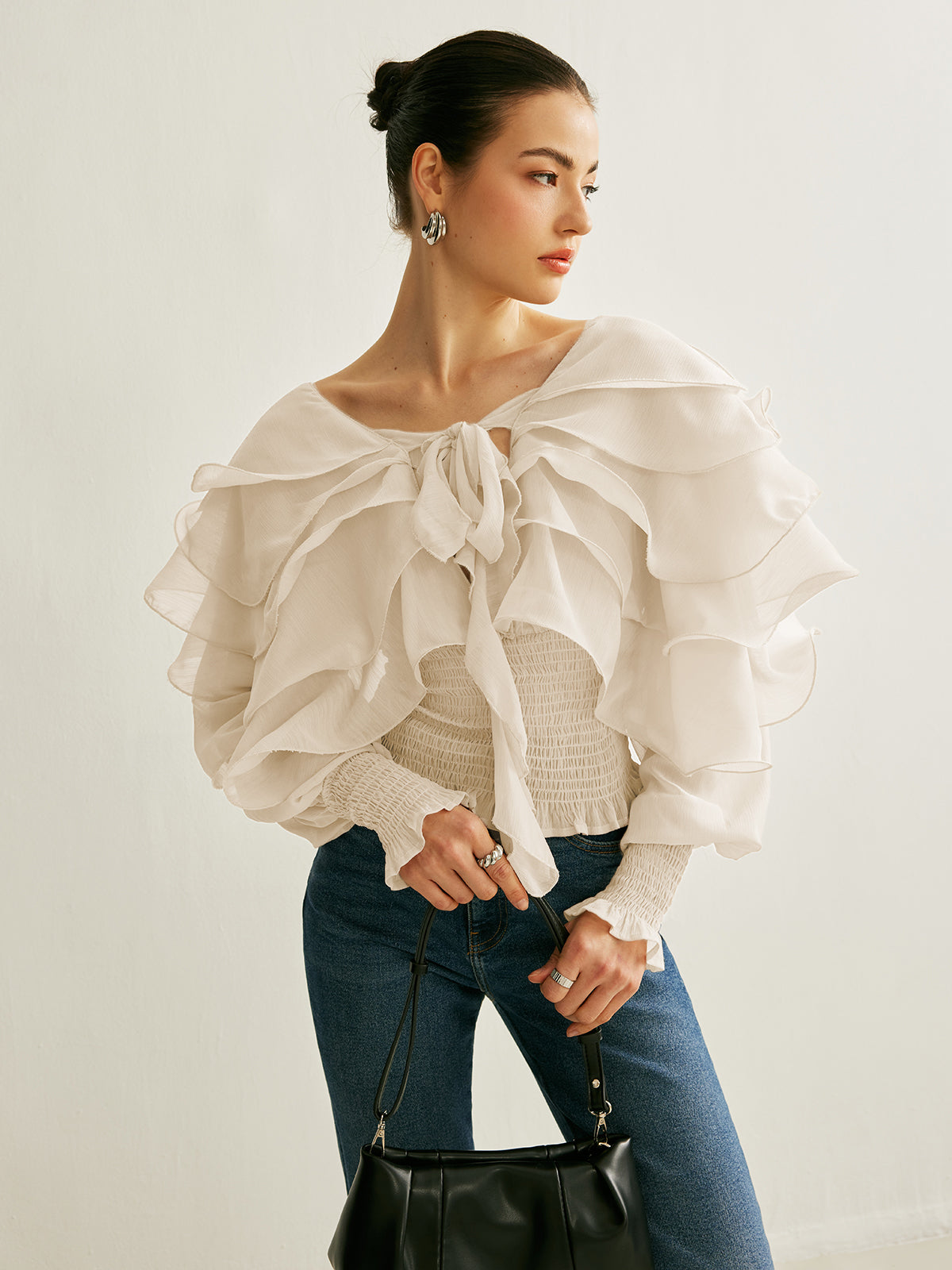 Semi-Sheer Chiffon Ruffle Backless Top