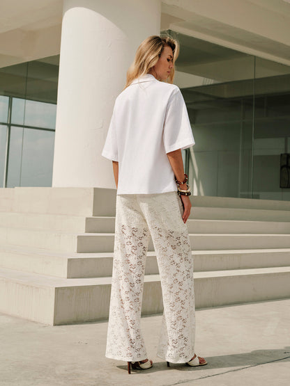 Drawstring Mid-Waist Lace Pant