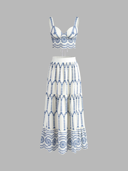 Printed Sleeveless Tie Back Skirt Set