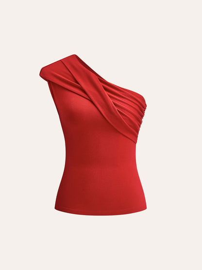 Asymmetrical Neck Sleeveless Jersey Top