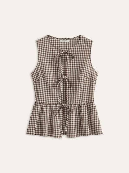 Gingham Tie-Front Peplum Top
