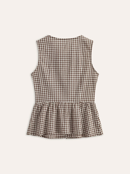 Gingham Tie-Front Peplum Top