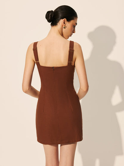 Linen & Cotton Sleeveless Square Neck Short Dress