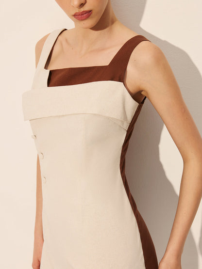 Linen & Cotton Sleeveless Square Neck Short Dress