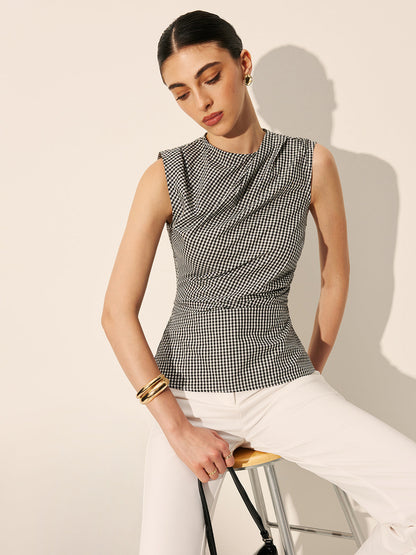 Gingham Ruched Sleeveless Top