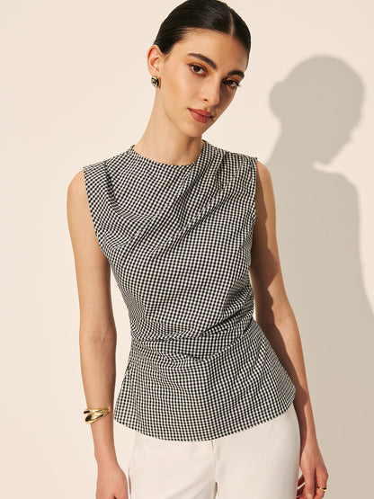 Gingham Ruched Sleeveless Top