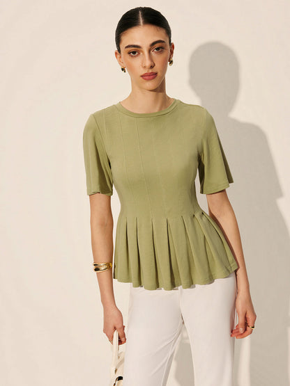 Pleated Peplum Ribbed Top