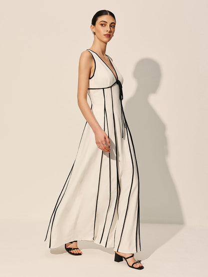 Contrast Trim Dress With Pockets