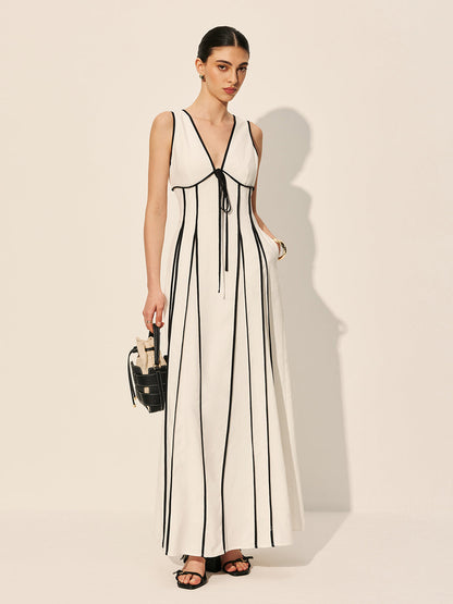 Contrast Trim Dress With Pockets