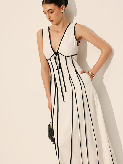 Contrast Trim Dress With Pockets