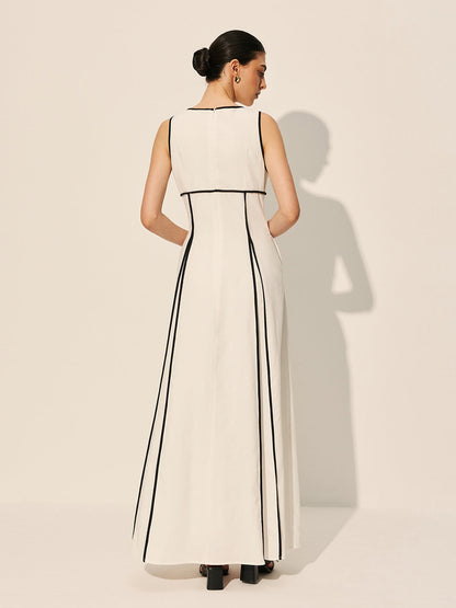 Contrast Trim Dress With Pockets