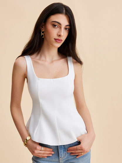 Square Neck Peplum Tank Top