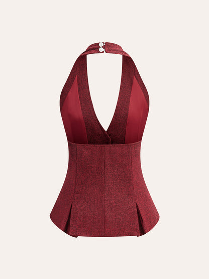 Halter Neck Pearl Button Top