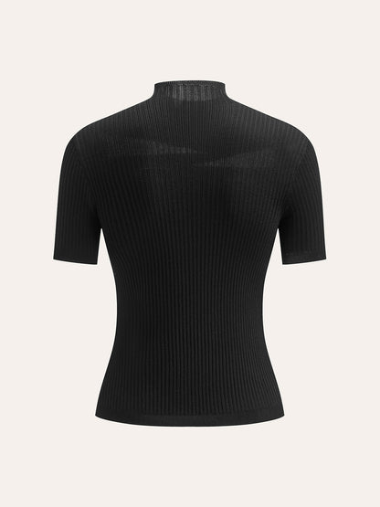 Semi-Sheer Ribbed Knit Top
