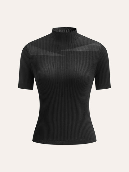 Semi-Sheer Ribbed Knit Top