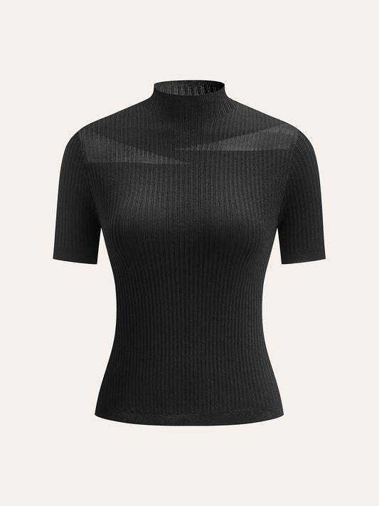 Semi-Sheer Ribbed Knit Top