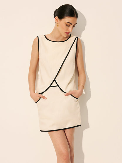 Linen & Cotton Zipper Criss Cross Skirt Set