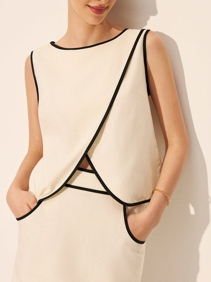 Linen & Cotton Zipper Criss Cross Skirt Set