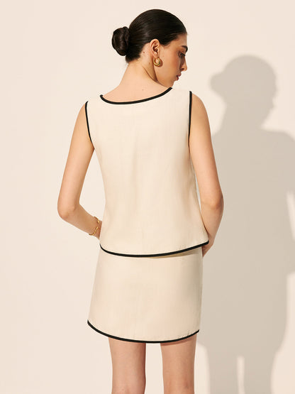 Linen & Cotton Zipper Criss Cross Skirt Set