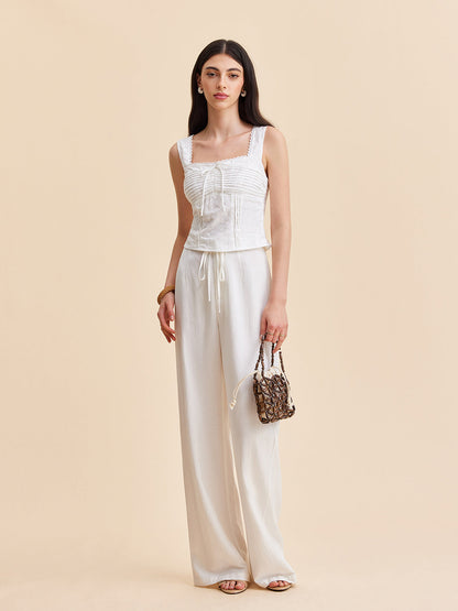 Pleated Cotton Zipper Tank Top