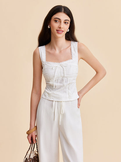 Pleated Cotton Zipper Tank Top
