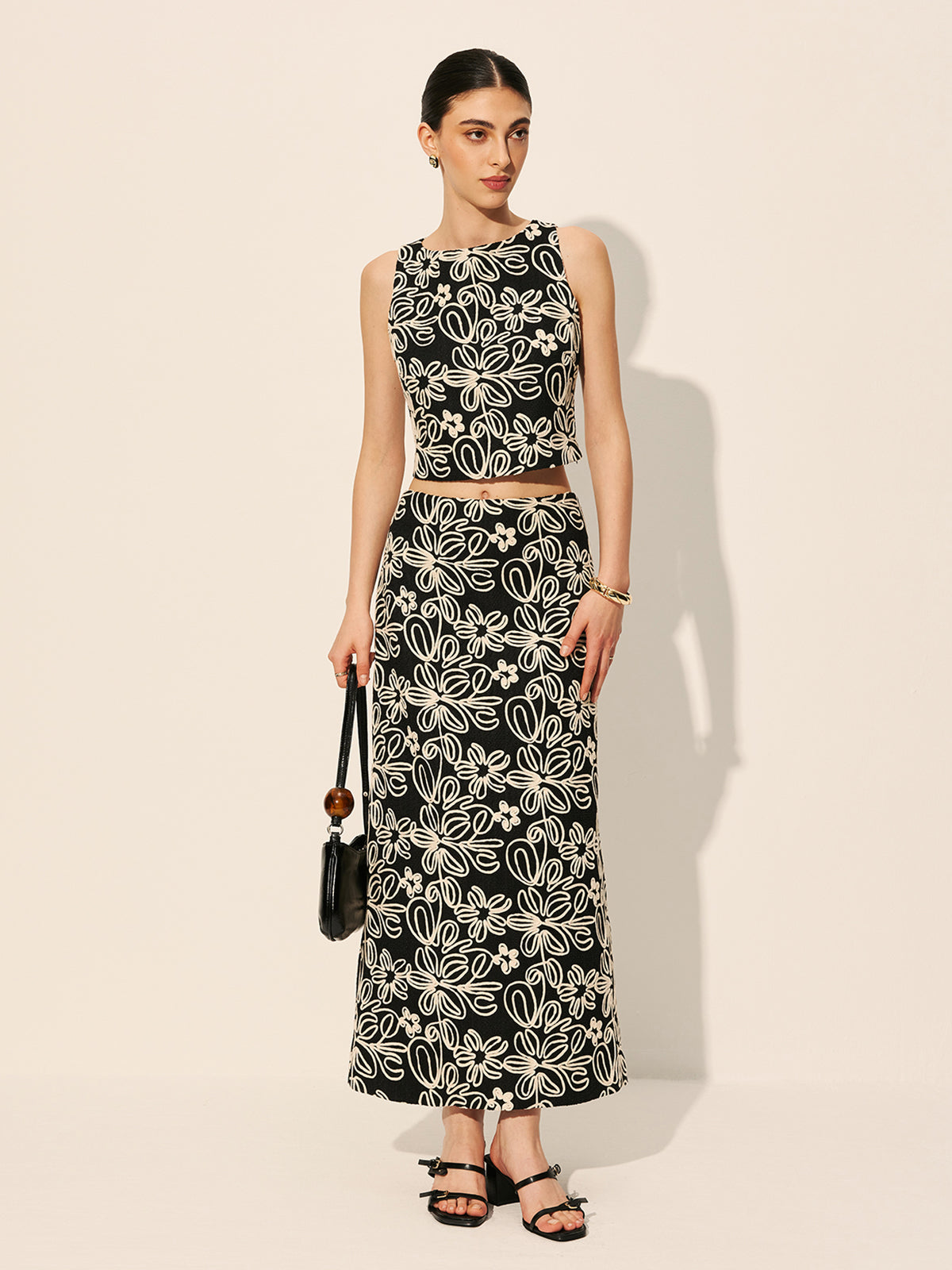 Keyhole Back Floral Embroidered Crop Top