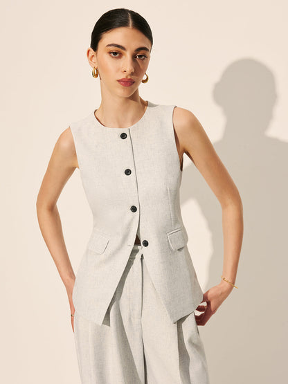 Pockets Sleeveless Tailored Vest