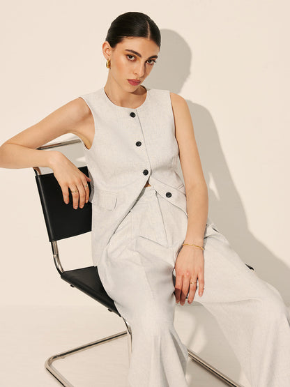 Pockets Sleeveless Tailored Vest