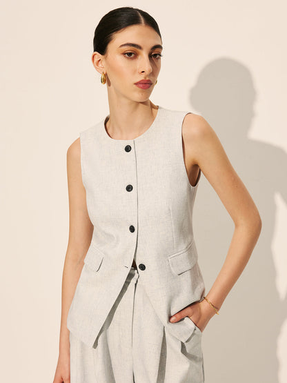 Pockets Sleeveless Tailored Vest