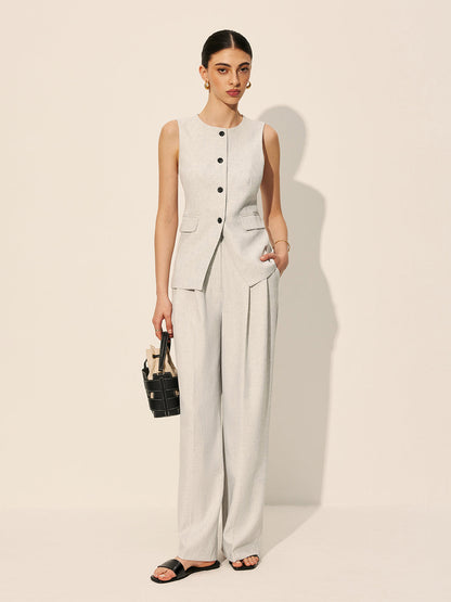 Mid-Waist Pleated Wide-Leg Pants