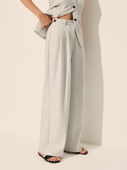 Mid-Waist Pleated Wide-Leg Pants