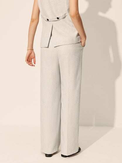 Mid-Waist Pleated Wide-Leg Pants