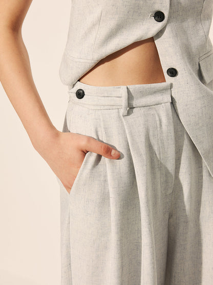 Mid-Waist Pleated Wide-Leg Pants