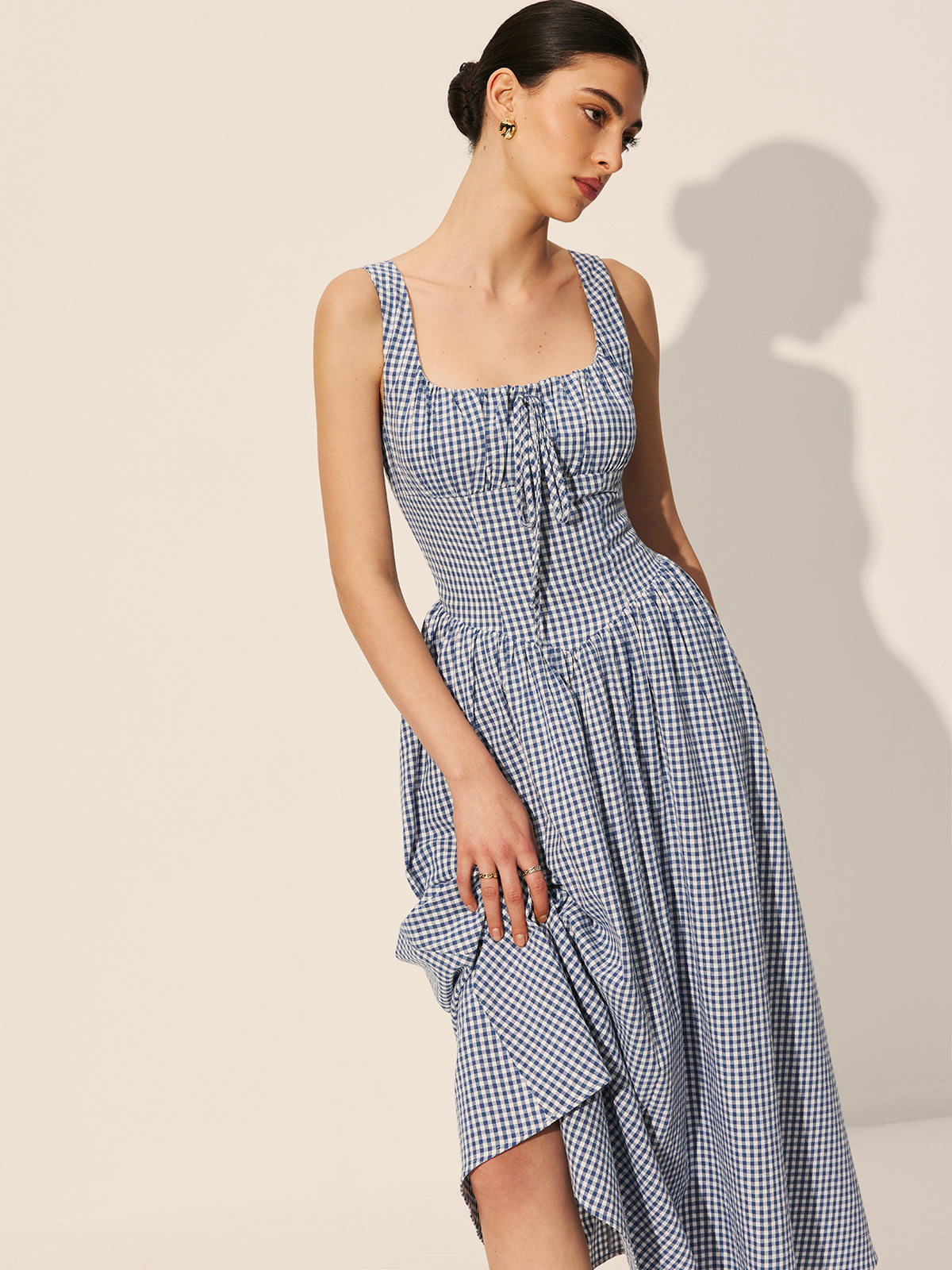 Cotton Checkerboard Tie-Front Dress